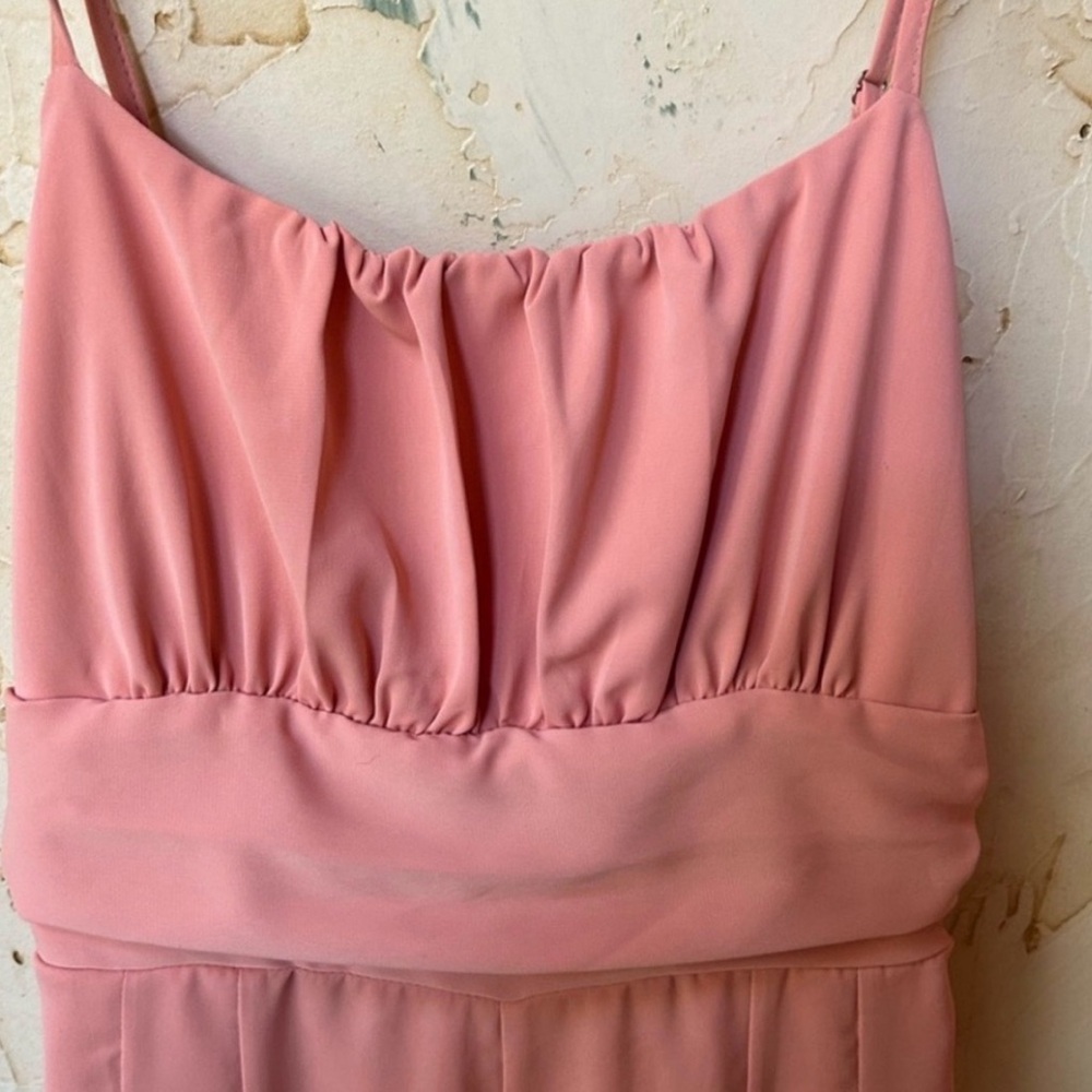Boutique Coral Wide Leg Jumpsuit Open Back Pockets Flowy Dressy Bridal Shower M - Picture 5 of 9